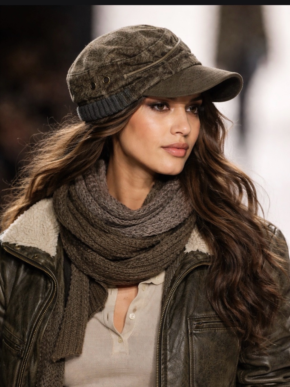 Medium Army Green Outdoor Cadet-Style Hat with Pleated Crown